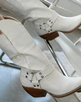 Emma | Gepolstert Runde Spitze Cowboy-Stiefel in Weiß