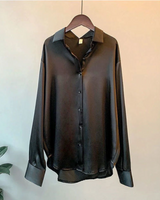 SATINA - Damen Bluse aus Satin in Schwarz