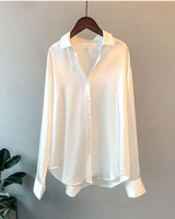 SATINA - Damen Bluse aus Satin in Ice Weiß