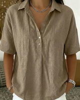 Tessa | Hemdbluse mit Kragen und Knopfdetail  ( 1+1 GRATIS ) in Khaki