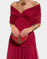 Alondra™ | V-Ausschnitt Langes Floral-Maxikleid in Rot