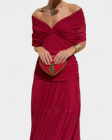 Lordanka – Langes Kleid Mit V-Ausschnitt Und Blumen Muster in Rot