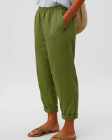Romina™ Klassische Leinenhose in Olivgrün