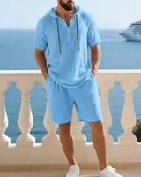 Portofino Coast™ Set Aus Baumwoll-Leinen Mit Moderner Kapuzenshirt in Hellblau