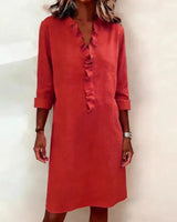 Calyra™-Kleid mit Rüschen am Ausschnitt und Eleganter Passform in Rot