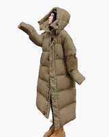 Daniela | Damen Oversized Langer Kapuzen Winter Puffer Mantel in Grün