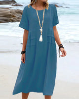 Kleid Alessia™ aus Baumwoll-Leinen mit seitlichen Lagen-Details in Blau