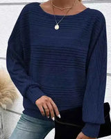 Mirevna™ Strickpullover Mit Strukturierter Optik und Femininem Ausschnitt in Dunkelblau