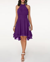 Damen Halter Mini Hochzeitsgast Kleid in Lila