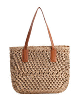 Genevieve - Schicke Strohtasche mit Ledergurten in Kamel