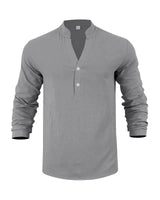 Orvian™ Hemd aus Premium-Leinen mit Minimalistischem Henley-Kragen in Grau