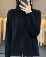 Zina | Kaschmir-Pullover mit Reißverschluss in Schwarz