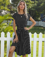 Beth - Polka Bloom Kleid in Schwarz