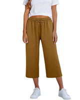 Lisia™ Pantacourt-Hose Aus Baumwoll-Leinen Mit Elastischem Bund Und Verstellbarem Kordelzug in Kaffeebraun