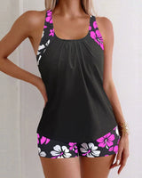 Ravina | Dein stylisches 2-teiliges Schwimmset für Sommer & Strand in Schwarz mit Pinkfarbenen Blumen