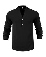 Orvian™ Hemd aus Premium-Leinen mit Minimalistischem Henley-Kragen in Schwarz