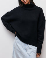 Lilian | Damen Übergroßer Winterpullover mit hohem Kragen in Schwarz