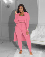 Velmira™-Set mit Kurz Geschnittenem Oberteil, eng Anliegender Hose und Locker Fallendem Cardigan in Pink