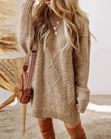 Langer Oversize-Pullover Bellmont™ aus Handgestricktem Garn in Khaki