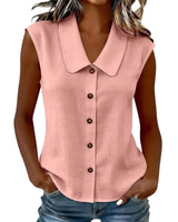 Celinea™ Baumwoll-Leinen-Bluse Mit Elegantem Kragen Und Vorderen Knöpfen in Pink