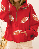 Touchdown Glam™ Hoodie aus Premium-Baumwolle mit Kapuze und Sportlichem Pailletten-Design / Glamour und Komfort in Perfekter Balance! in Rot