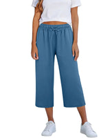 Lisia™ Pantacourt-Hose Aus Baumwoll-Leinen Mit Elastischem Bund Und Verstellbarem Kordelzug in Blau