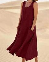Tina™ - Sommer Leinenkleid in Burgunder