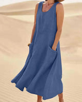 Tina™ - Sommer Leinenkleid in Blau