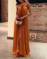 Tanya | Neckholder Plissee Maxi Hochzeitsgastkleid in Orange