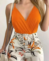 Blütenzauber™ Set Mit Floraler Shorts und Zarter Bluse. in Orange