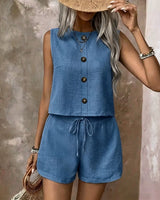 Celestina™ Set Aus Leinen-Baumwoll-Mischung Mit Minimalistischem Design in Blau