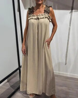 Neapel™ Maxikleid aus leichter Viskose mit Leo-Trägern und lockerem Fall in Khaki
