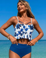 Oceana™ Bikini-Set Mit Crop-Top Mit Volant Und High-Waist-Hose in Blau