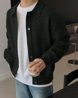 Preston™ Strickjacke aus hochwertigem Trikot mit strukturiertem Kragen / Die neue Ikone des eleganten Herrenstils! in Schwarz