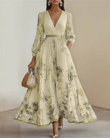 Pramudi - Elegantes Maxi Kleid Mit langen Ärmeln in Gelb