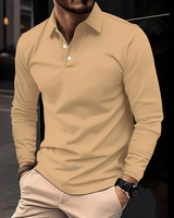 Deacon - Bequemes Langarm-Poloshirt in Khaki