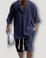 Ferdinand | Cable Knit Shirt und Kurz Sommer-Outfit in Marineblau