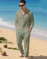 Luca™ Baumwoll-Leinen-Set mit Button-Down-Hemd in Grün