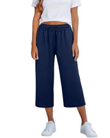 Lisia™ Pantacourt-Hose Aus Baumwoll-Leinen Mit Elastischem Bund Und Verstellbarem Kordelzug in Dunkelblau