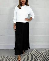 Lexenburg™ - Kleid mit Strukturiertem Strickpullover und Elegantem Plisseerock / Authentische Weiblichkeit mit Zeitgemäßem Touch! in Weiß Schwarz