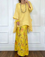 Amara™ Baumwoll-Leinen-Set mit Oversize-Bluse und Palazzohose in Gelb