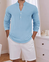 Stephan™ Hemd Aus Baumwoll-Leinen Mit Minimalistischem Design in Hellblau