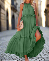 Damen Ärmellos A-Linie Maxi Sommerkleid in Grün