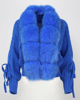 Lixx | Luxury Wintermantel für Damen mit echtem Fuchsfellkragen in Blau