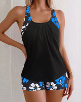 Ravina | Dein stylisches 2-teiliges Schwimmset für Sommer & Strand in Schwarz mit Blauen Blumen