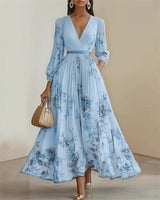 Pramudi - Elegantes Maxi Kleid Mit langen Ärmeln in Blau