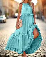 Damen Ärmellos A-Linie Maxi Sommerkleid in Blau
