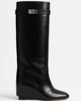 Felicia | Damen Elegante Stiefel mit Keilabsatz und spitzer Schuhspitze in Schwarz
