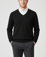 Slim-Fit V-Ausschnitt Pullover - Keanu in Schwarz