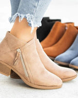 Stiefeletten Damen seitlicher Reißverschluss und Blockabsatz in Beige